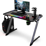 Z-Shaped Gaming Desk RGB LED Lights w/USB Handle Rack & Large Mouse Pad